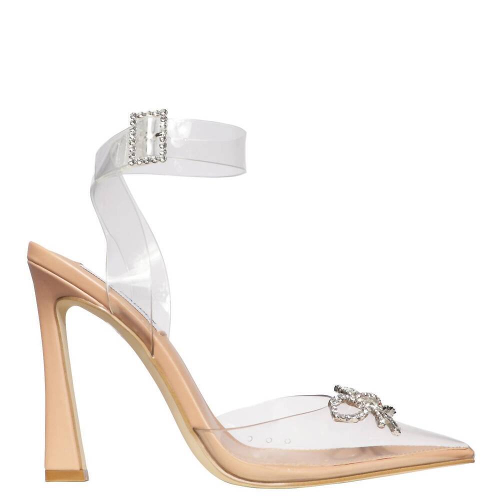NEW STEVE MADDEN women's sarontos cinderella ankle strap high heels in clear/nud